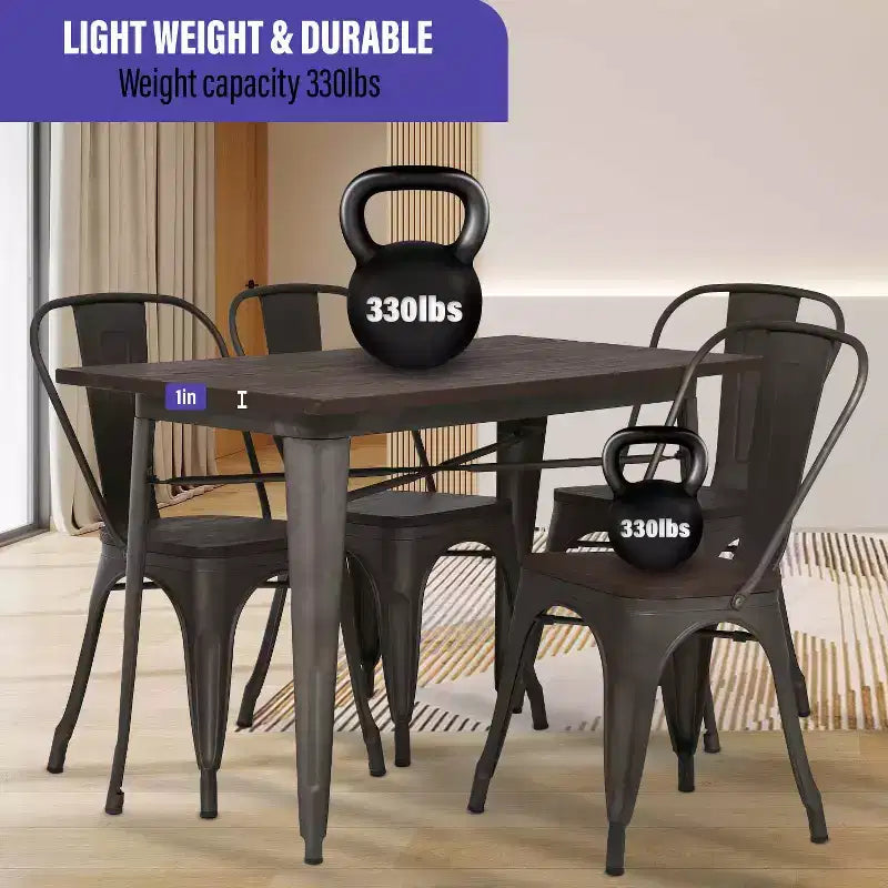 BestMassage Dining Table and Chairs 5-Piece Metal Dining Set Square Metal Table with 4 Chairs