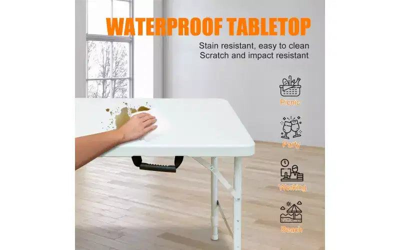 4ft Folding Table,Portable Heavy Duty Plastic Table With Handle,