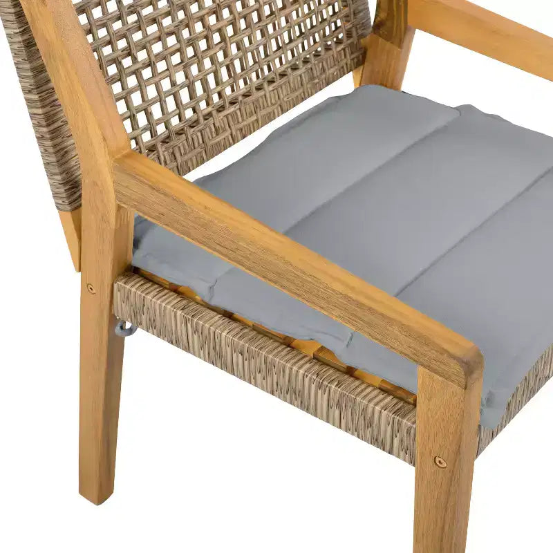 Christopher Knight Home Neva Ensemble de salle à manger d'extérieur 5 pièces en bois d'acacia et osier avec coussins résistants à l'eau