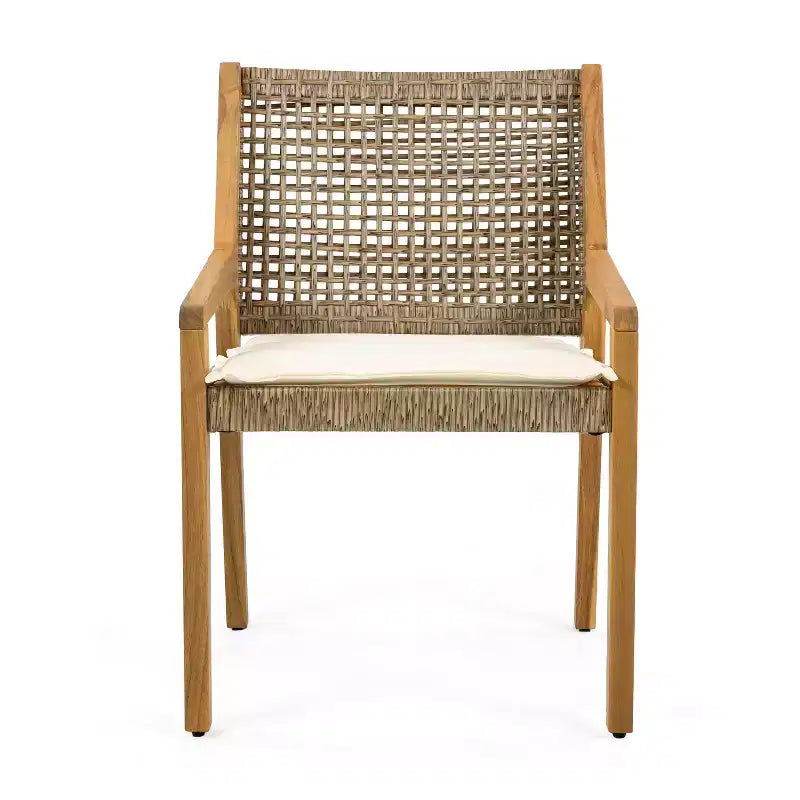 Ensemble de salle à manger d'extérieur industriel 5 pièces Neva de Christopher Knight Home en bois d'acacia et osier avec coussins