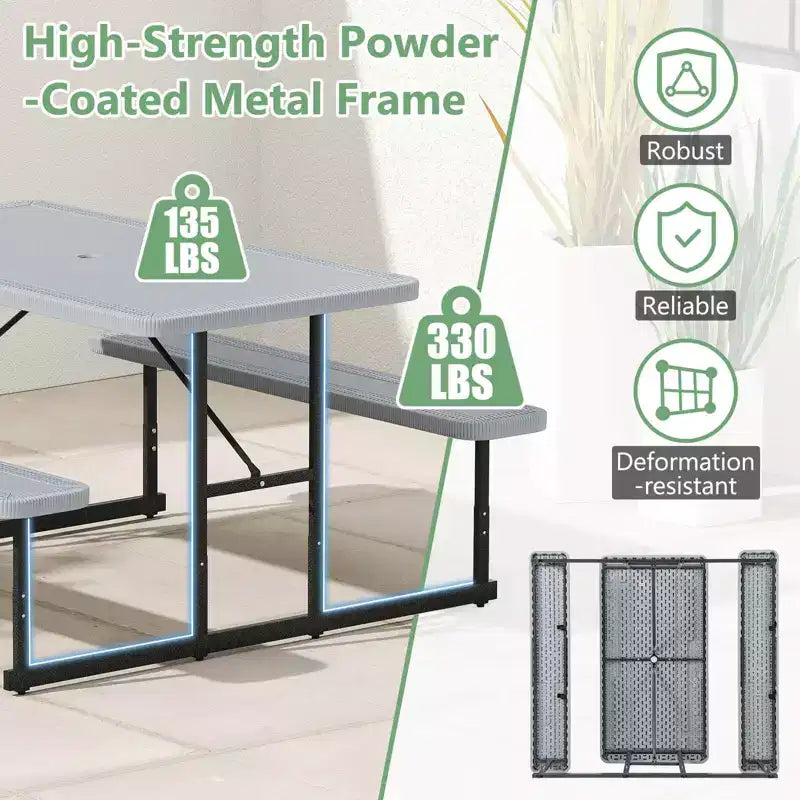 Costway Picnic Table Bench Set for 2-4 People Outdoor Rectangular Camping Dining Table Black/Gray/Green/White