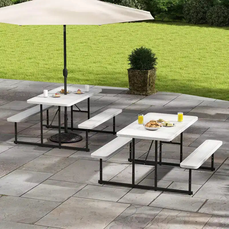 Costway Picnic Table Bench Set for 2-4 People Outdoor Rectangular Camping Dining Table Black/Gray/Green/White