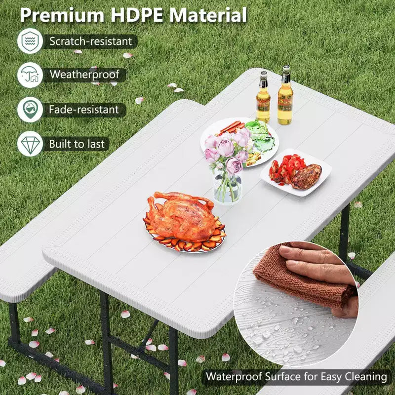 Costway Picnic Table Bench Set for 2-4 People Outdoor Rectangular Camping Dining Table Black/Gray/Green/White