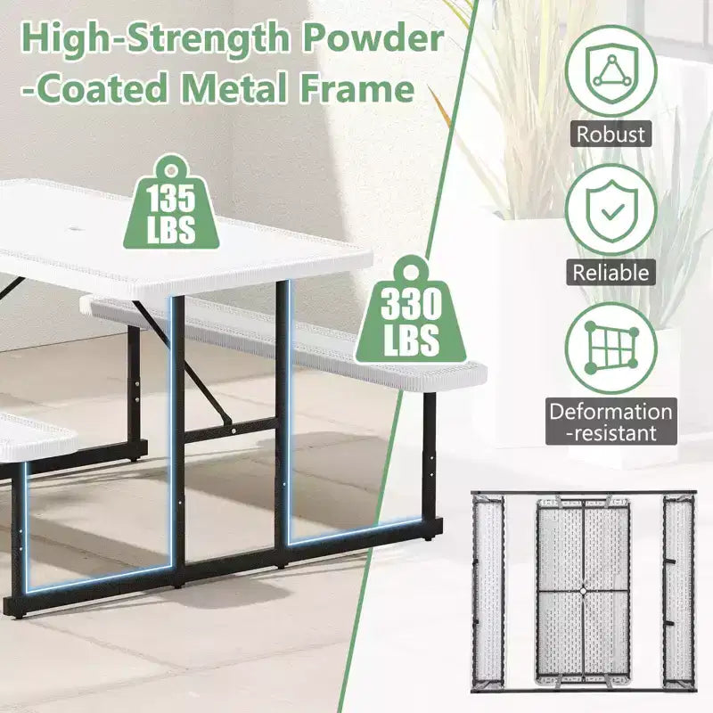 Costway Picnic Table Bench Set for 2-4 People Outdoor Rectangular Camping Dining Table Black/Gray/Green/White