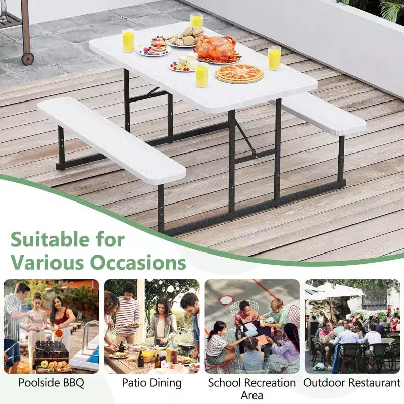 Costway Picnic Table Bench Set for 2-4 People Outdoor Rectangular Camping Dining Table Black/Gray/Green/White