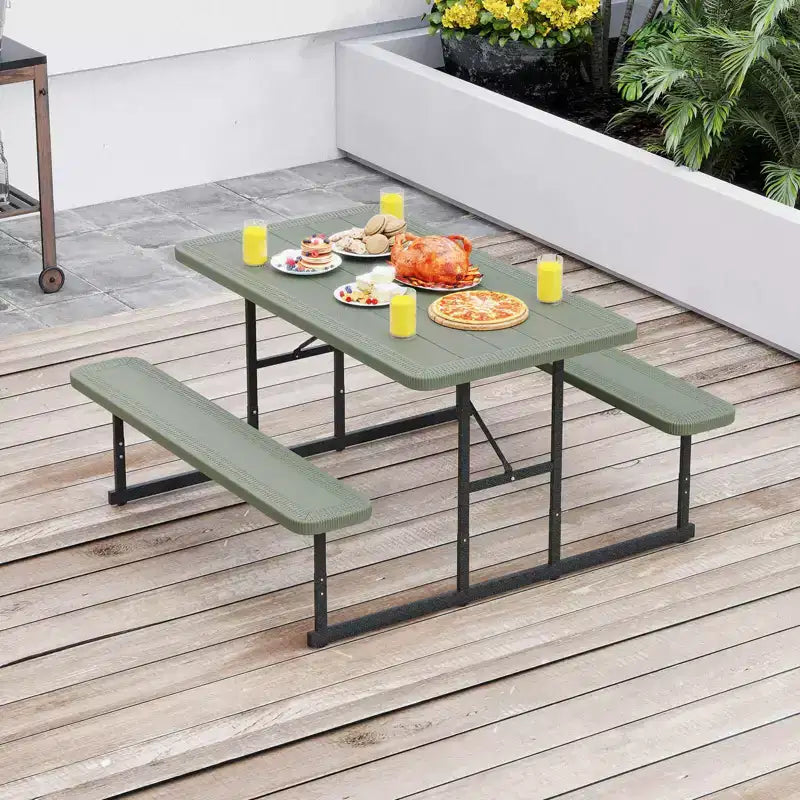 Costway Picnic Table Bench Set for 2-4 People Outdoor Rectangular Camping Dining Table Black/Gray/Green/White