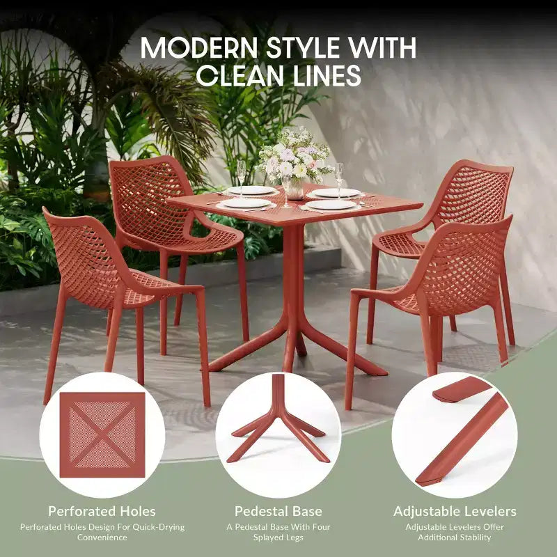 WestinTrends Playa 5-Piece Outdoor Resin Square Patio Dining Table Set with Modern Stackable Patio Dining Chairs