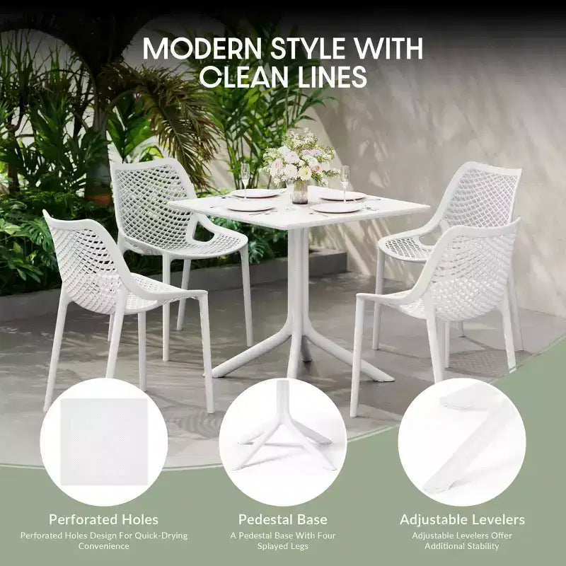 WestinTrends Playa 5-Piece Outdoor Resin Square Patio Dining Table Set with Modern Stackable Patio Dining Chairs