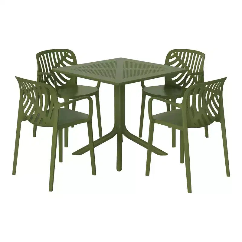 WestinTrends Playa 5-Piece Outdoor Resin Square Patio Dining Table Set with Modern Stackable Patio Dining Chairs