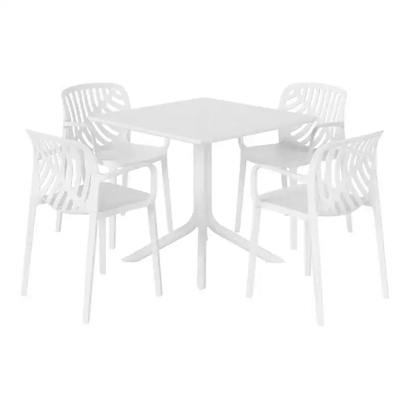 WestinTrends Playa 5-Piece Outdoor Resin Square Patio Dining Table Set with Modern Stackable Patio Dining Chairs