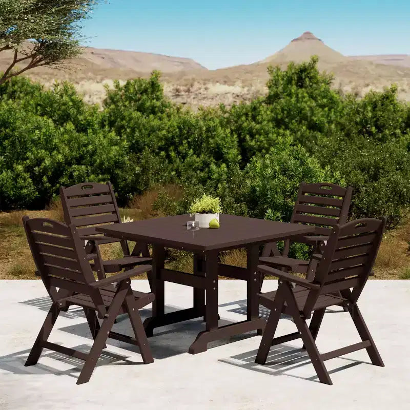 WestinTrends Malibu Ensemble de salle à manger d'extérieur carré 5 pièces en PEHD avec chaises pliantes, blanc