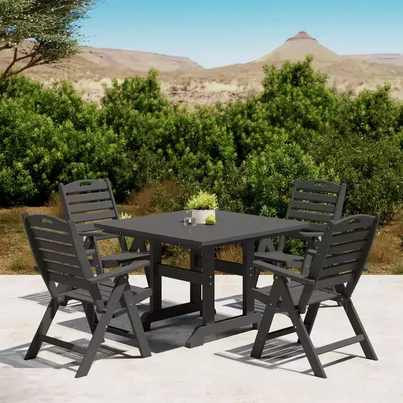 WestinTrends Malibu Ensemble de salle à manger d'extérieur carré 5 pièces en PEHD avec chaises pliantes, blanc