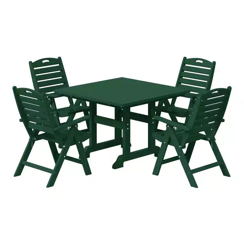 WestinTrends Malibu 5-Piece HDPE Square Patio Dining Table Set with Foldable Chairs, White