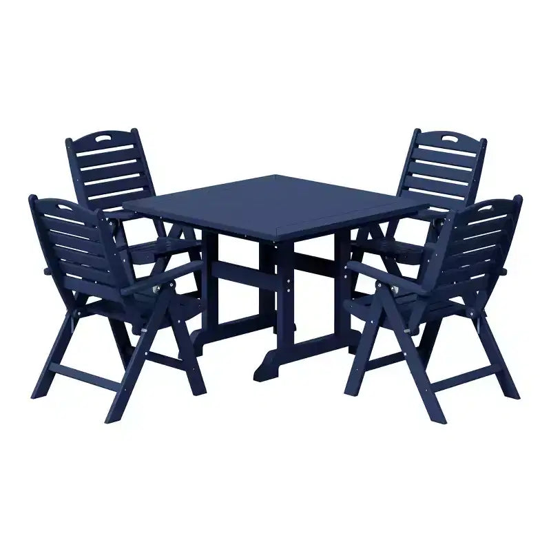 WestinTrends Malibu 5-Piece HDPE Square Patio Dining Table Set with Foldable Chairs, White