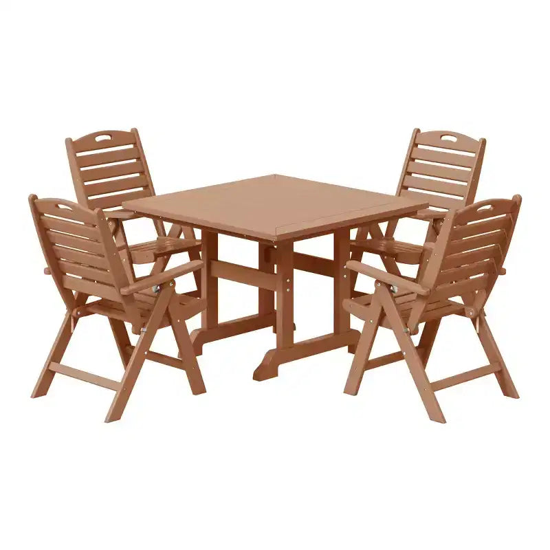 WestinTrends Malibu 5-Piece HDPE Square Patio Dining Table Set with Foldable Chairs, White