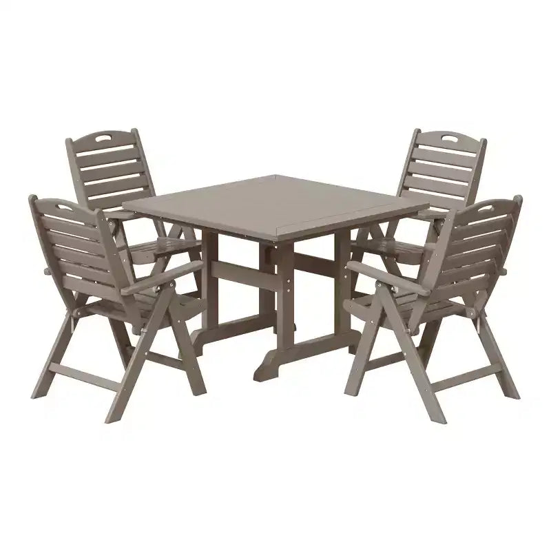 WestinTrends Malibu 5-Piece HDPE Square Patio Dining Table Set with Foldable Chairs, White