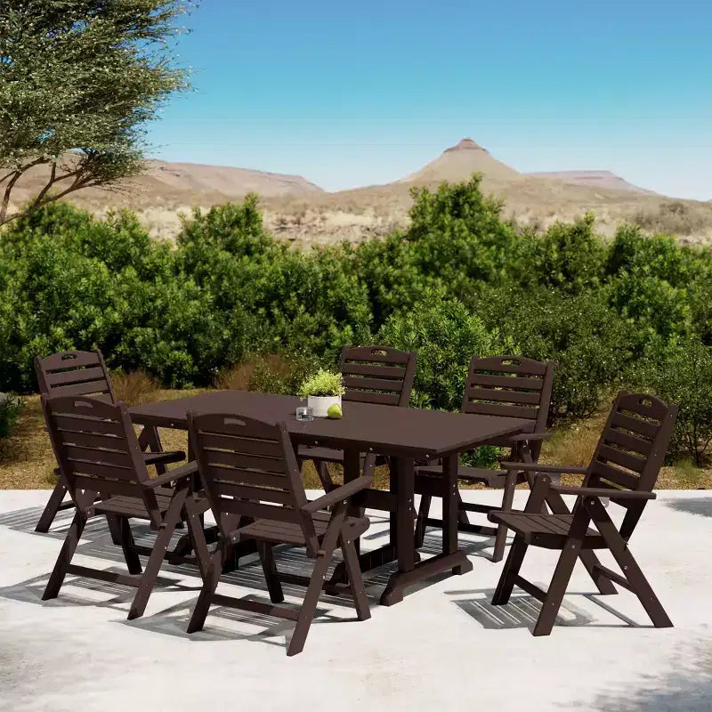Ensemble de table à manger rectangulaire 7 pièces WestinTrends Malibu en PEHD avec chaises pliantes