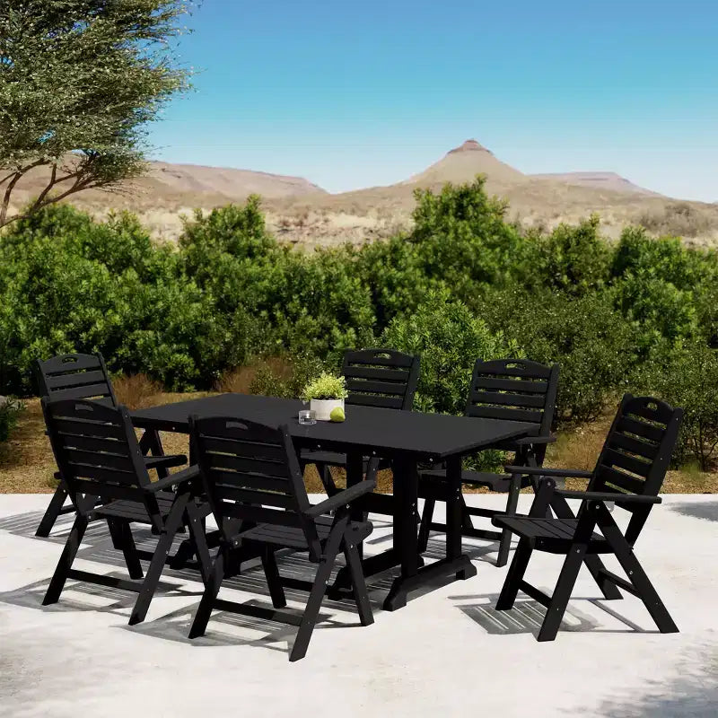 Ensemble de table à manger rectangulaire 7 pièces WestinTrends Malibu en PEHD avec chaises pliantes