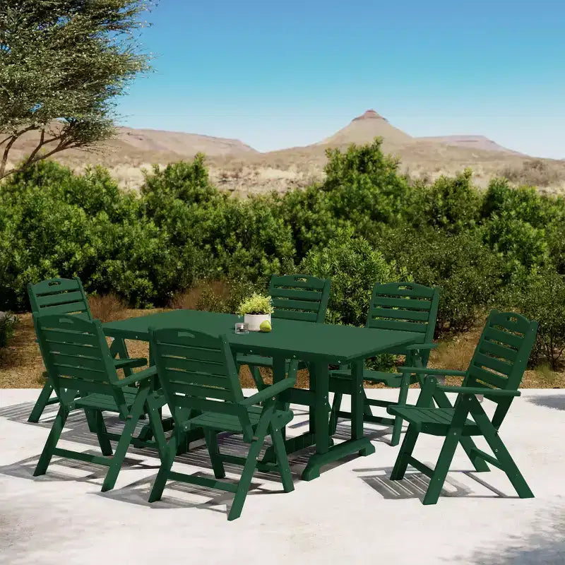 Ensemble de table à manger rectangulaire 7 pièces WestinTrends Malibu en PEHD avec chaises pliantes