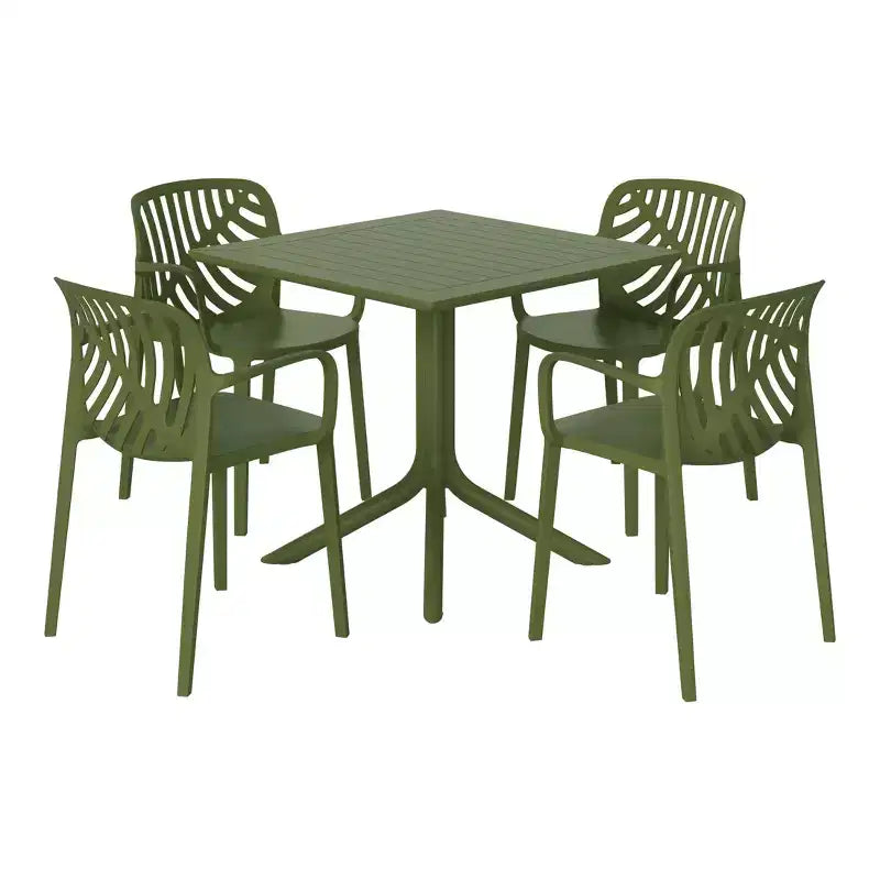 WestinTrends Playa 5-Piece Outdoor Square Patio Dining Table Set with Stackable Patio Dining Chairs