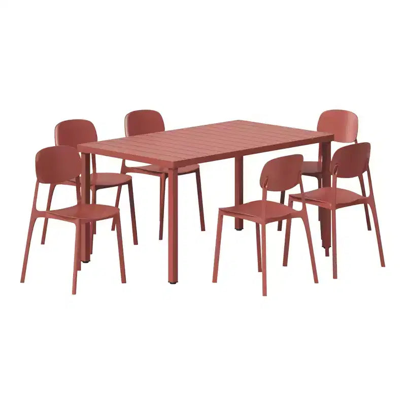 WestinTrends Playa 7-Piece Outdoor Rectangular Metal Patio Dining Table Set With Mid-Century Modern Stackable Patio Side Chairs