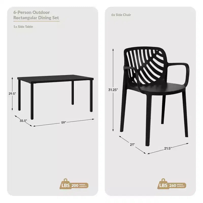 WestinTrends Playa Ensemble table de salle à manger rectangulaire en métal 7 pièces pour l'extérieur avec chaises de salle à manger empilables en résine