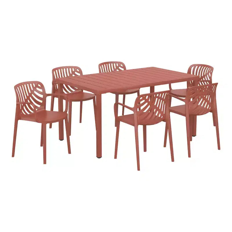 WestinTrends Playa 7-Piece Outdoor Metal Rectangle Patio Dining Table Set With Stackable Resin Patio Dining Chairs