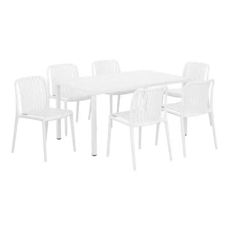 WestinTrends Playa 7-Piece Outdoor Patio Dining Table Set With Stackable Patio Chairs