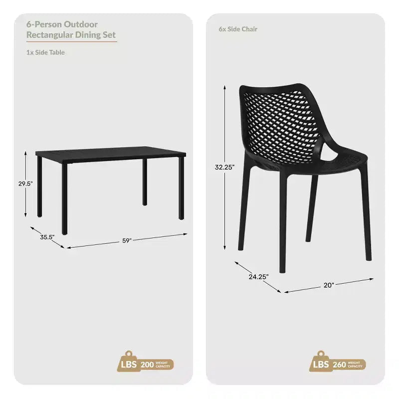 Ensemble de salle à manger d'extérieur 7 pièces WestinTrends Playa en métal avec chaises de patio empilables