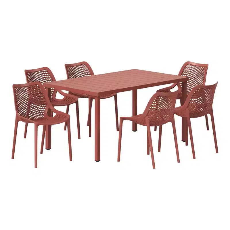 WestinTrends Playa 7-Piece Outdoor Metal Patio Dining Table Set With Stackable Patio Chairs