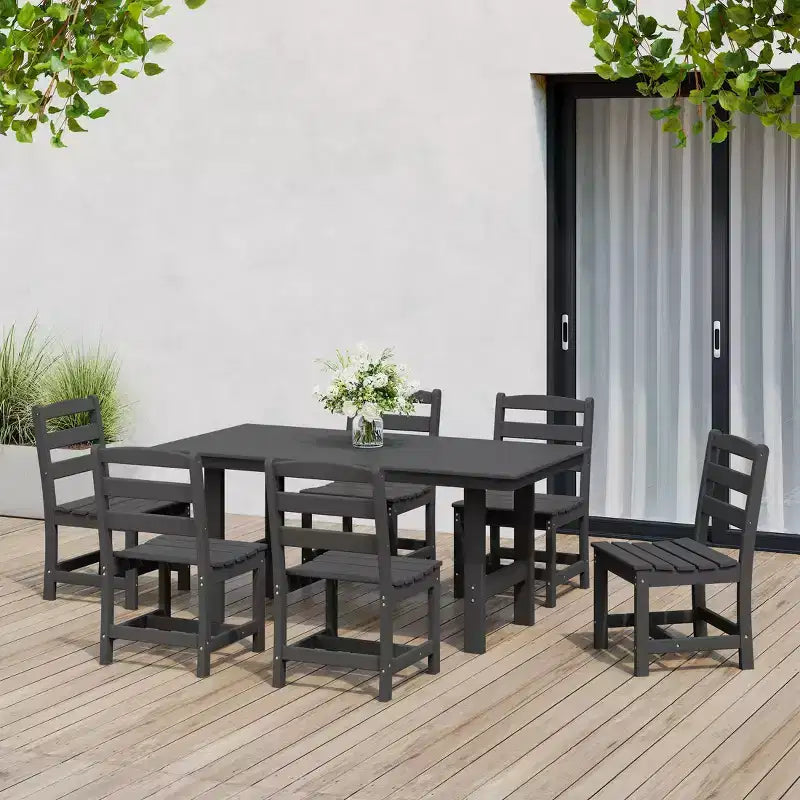 WestinTrends Ashore 7-Piece HDPE Outdoor Rectangular Patio Dining Table Set with Side Chairs