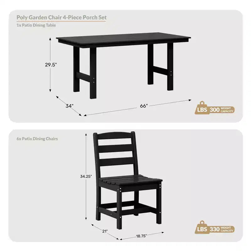 WestinTrends Ashore 7-Piece HDPE Outdoor Rectangular Patio Dining Table Set with Side Chairs
