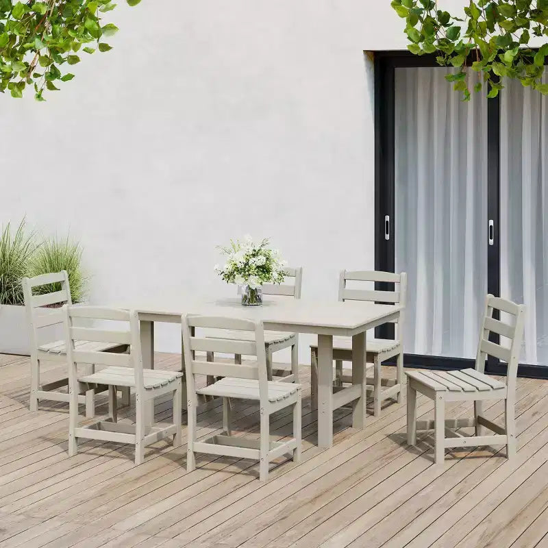 WestinTrends Ashore 7-Piece HDPE Outdoor Rectangular Patio Dining Table Set with Side Chairs