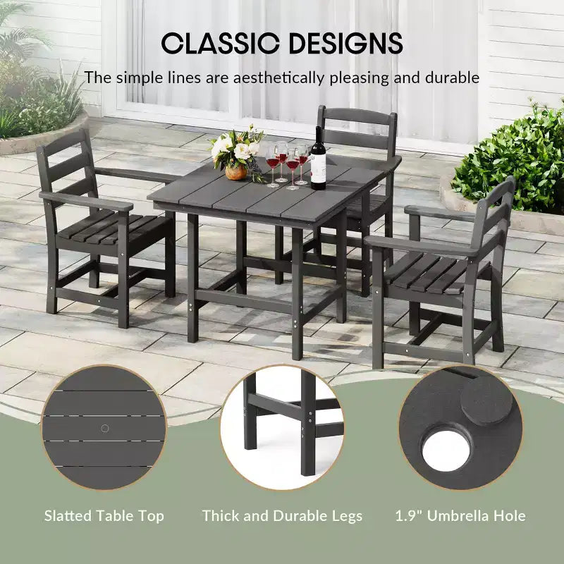 WestinTrends Ashore 5-Piece HDPE Outdoor Square Patio Dining Table Set with Armless Side Chairs