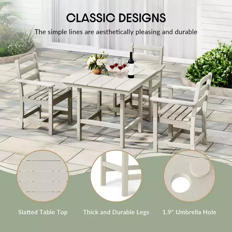 WestinTrends Ashore 5-Piece HDPE Outdoor Square Patio Dining Table Set with Armless Side Chairs