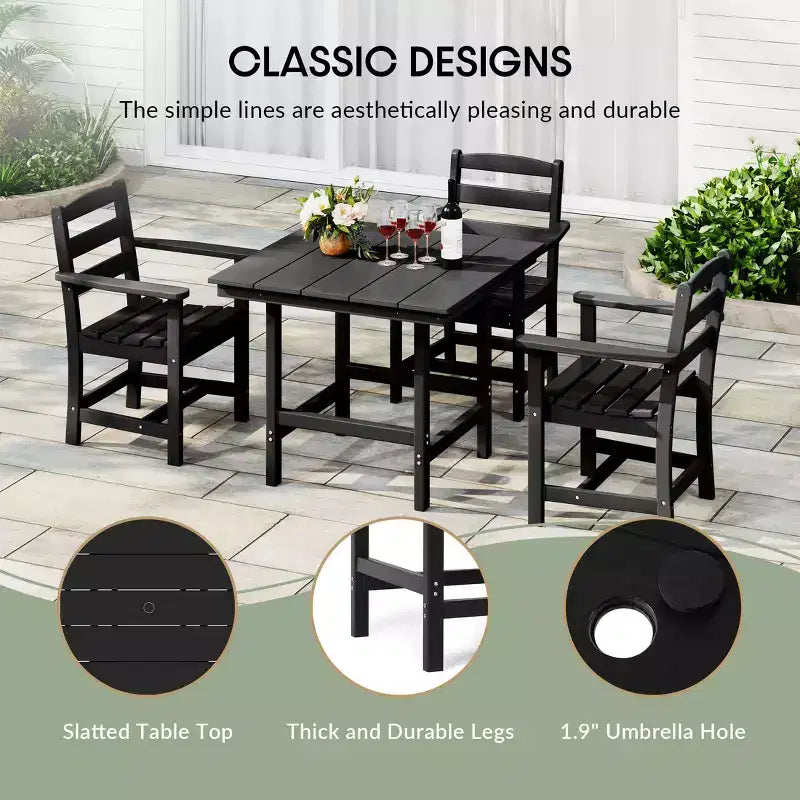 WestinTrends Ashore 5-Piece HDPE Outdoor Square Patio Dining Table Set with Armless Side Chairs