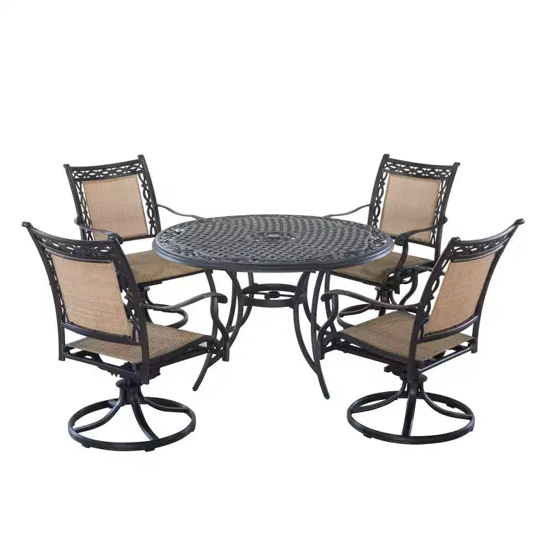CLIHOME 5-Piece Outdoor Aluminum Dining Set With 4 360 Rotation Chairs & 1 48 Round Woven Dining Table With Umbrella Hole