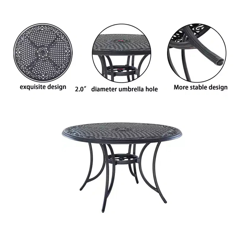CLIHOME 5-Piece Outdoor Aluminum Dining Set With 4 360 Rotation Chairs & 1 48 Round Woven Dining Table With Umbrella Hole