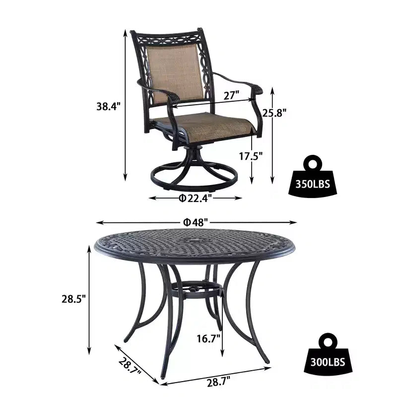CLIHOME 5-Piece Outdoor Aluminum Dining Set With 4 360 Rotation Chairs & 1 48 Round Woven Dining Table With Umbrella Hole