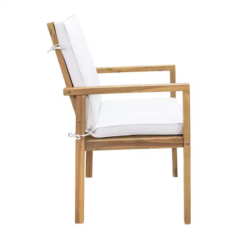 Ensemble repas d'extérieur Sunnydaze Rodanthe en bois d'acacia avec table et fauteuils - 5 pièces - Naturel/Blanc cassé