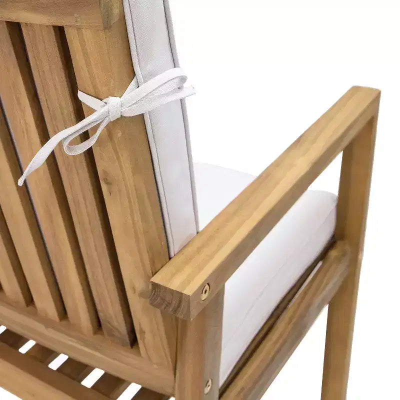 Ensemble repas d'extérieur Sunnydaze Rodanthe en bois d'acacia avec table et fauteuils - 5 pièces - Naturel/Blanc cassé