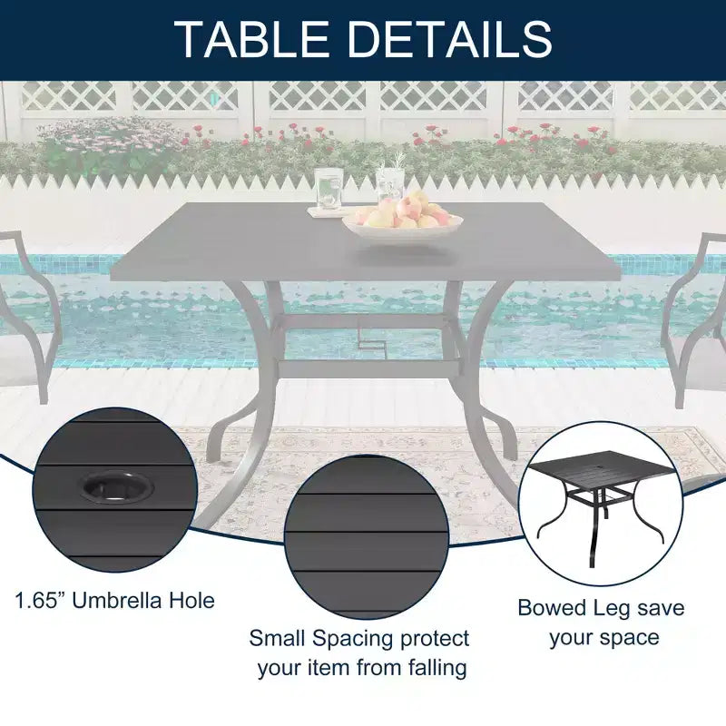 CLIHOME 5-Piece Outdoor Dining Set,With Umbrella Hole Square Table & Mesh Chairs Patio Set