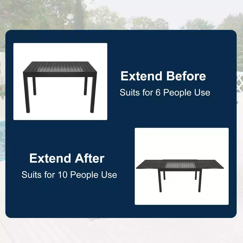 Ensemble repas de jardin 9 pièces CLIHOME, table extensible et chaises pivotantes à 360°
