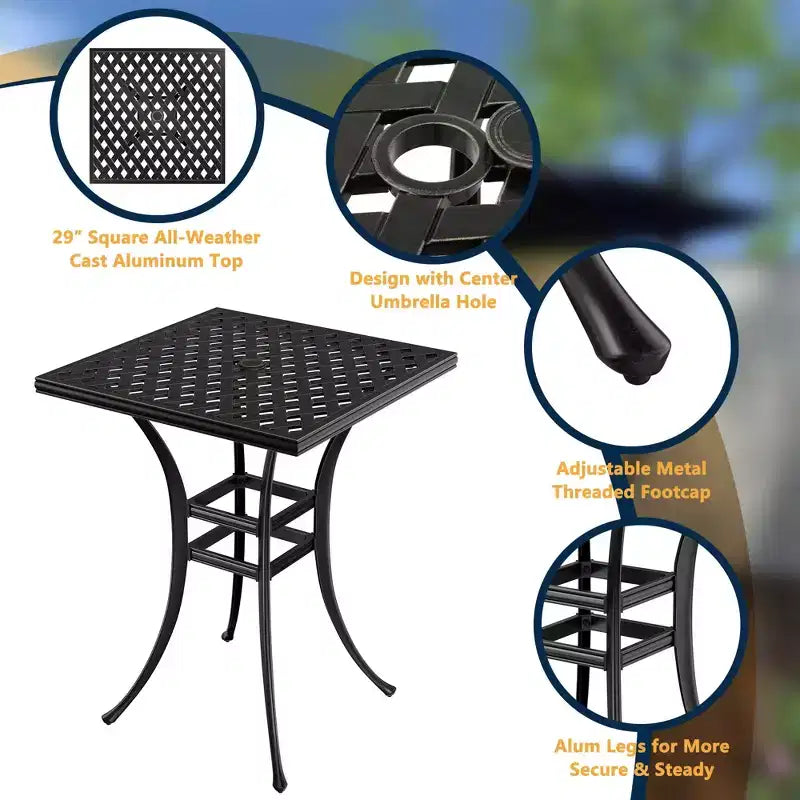 CLIHOME 3-Piece Cast Aluminum Bar Height Patio Set with Sofa Cushions