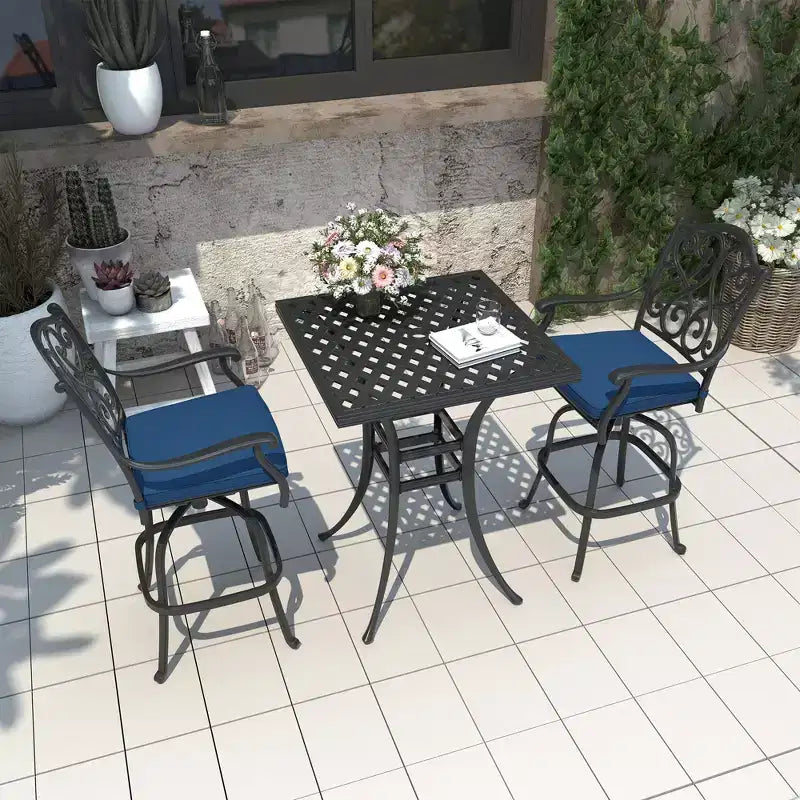 CLIHOME 3-Piece Cast Aluminum Bar Height Patio Set with Sofa Cushions