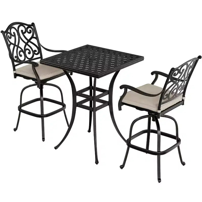 CLIHOME 3-Piece Cast Aluminum Bar Height Patio Set with Sofa Cushions