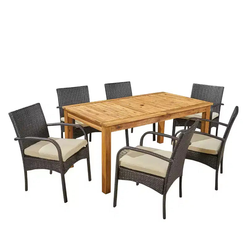 Christopher Knight Home Elmar Outdoor Acacia Wood and Wicker 7 Piece Expandable Dining Set