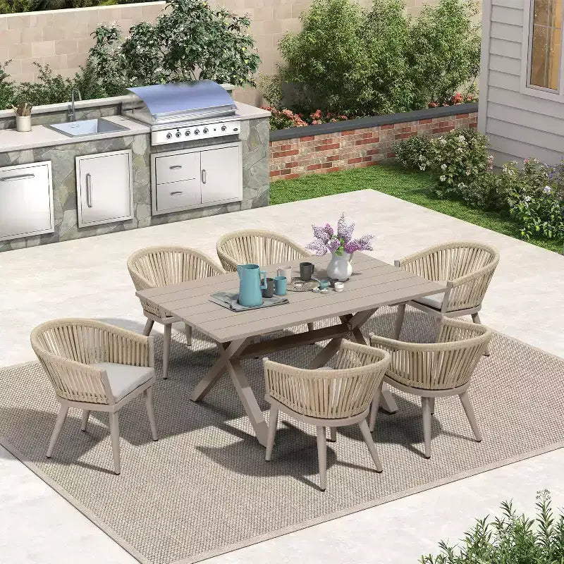 PURPLE LEAF Outdoor Dining Set with Patio Aluminium Dining Table and Wicker Rattan Chairs Modern Furniture Cushions Sets for Backyard