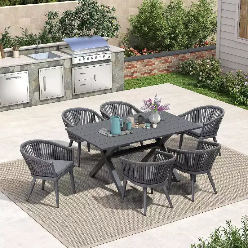 PURPLE LEAF Outdoor Dining Set with Patio Aluminium Dining Table and Wicker Rattan Chairs Modern Furniture Cushions Sets for Backyard