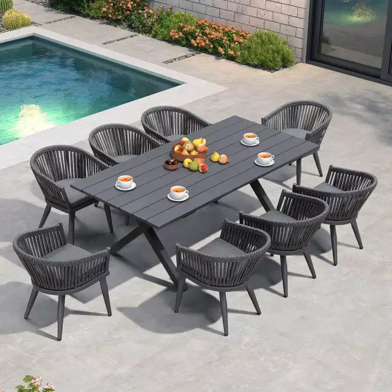 PURPLE LEAF Outdoor Dining Set with Patio Aluminium Dining Table and Wicker Rattan Chairs Modern Furniture Cushions Sets for Backyard